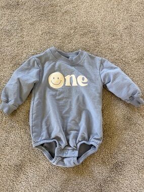 Carter's Light Blue 'One' Smiley Long-Sleeve Baby Bodysuit